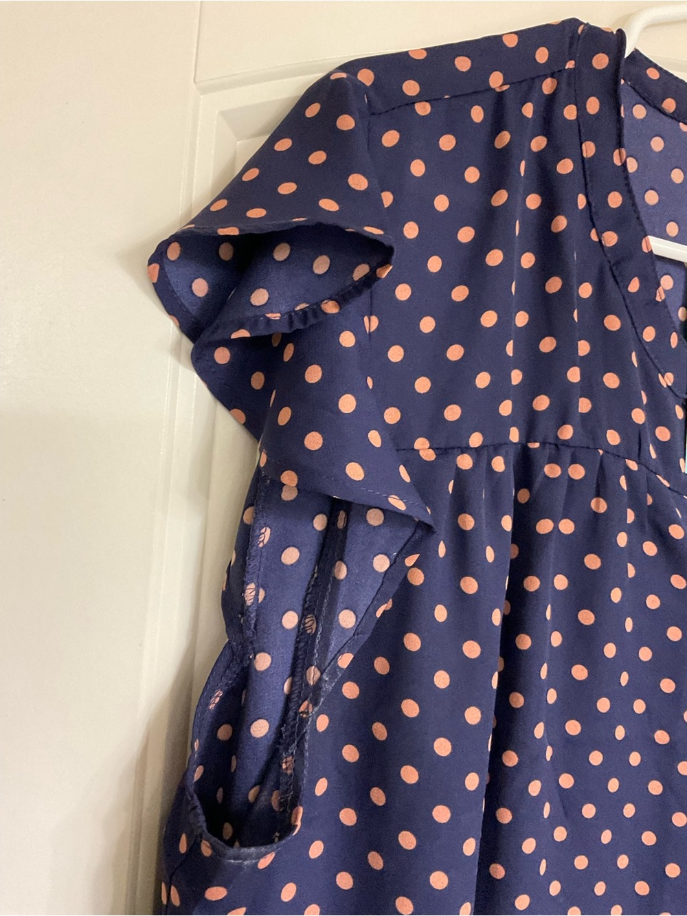 NWT Papermoon Navy & Pink Polka Dot Flutter Sleeve Blouse Size XXL - Picture 5 of 8